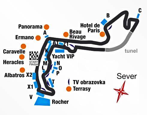 plánek okruhu F1 - Monte Carlo