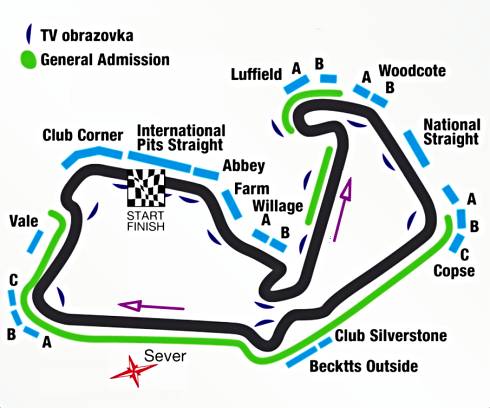 plánek okruhu F1 - Silverstone